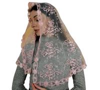 Maria Veils Catholic Mantilla Mass Infinity Veil - Church Lace Spanish Chapel Head Covering - Long, Pink, Long