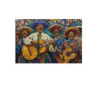 Mariachi Band Poster, Dia De Los Muertos, Colorful Folk Art, Mexican Poster Canvas Poster Bedroom Decor Landscape Office Room Decor Gift 24x36inch(60x90cm)