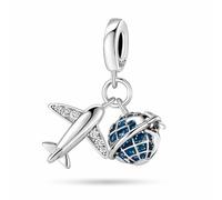 MariaFonte Charm Travel Compatible With All Brands Pendant World Globe Airplane Travel Suitcase Passport Pendants Original Bead 925 Silver Lucky (Airplane Globe)