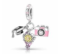MariaFonte Pendant Charm Graduation Pendant Compatible All Brands Diploma Owl Parchment Hat Book Heart Star Birthday Anniversary Pendant Silver, ND, Silver, ND