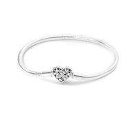MariaFonte Soft Bracelet New 2025 Compatible with Charm All Brands Clip Heart with Zirconia Hearts Woman Original Pendant Charms Base Bracelets Stopper Necklace Silver Hook, Lengte 17 cm, Silver, ND