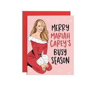 Mariah Carey Christmas Card - Merry Mariah Carey's Busy Season - Hilarious Pop Culture Greetings Card for Friends, Family & Party People - Unique Blank A6 Christmas Card