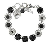 Mariana Rhodium Plated Checkmate Large Rosette Floral Mosaic Crystal Bracelet, Black Clear B-4084-280-1-RO