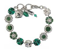 Mariana Rhodium Plated Green Clear Large Rosette Floral Mosaic Crystal Bracelet, B-4084-3001-RO