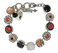 Mariana Rhodium Plated Pomegranate Large Rosette Floral Mosaic Crystal Bracelet, Black Light Peach 4084 1045ro, B-4084-1045-RO