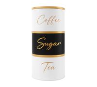 Maria's Selection Tea, Coffee, Sugar, Canister Set, Set of 3 Stackable Airtight Food Storage Easy to Open Storage Cansiters Jars Tin, Black/Grey/White