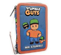 Maricart | 3 Compartment Pencil Case, Full 44 Piece Three Zip Pencil Case with Pen Holder - Stumble Guys