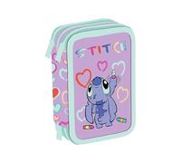 Maricart | Three Compartment Pencil Case for Boys or Girls from Elementary School, Complete Pencil Case with 44 Pieces Three Zip with Pen Holder, Stitch, Pencil case 3 zippers - 44 pieces
