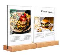 Maridergo 2 Pieces A4 Acrylic Sign Holder with Wooden Base, A4 Clear Menu Holders Double-Side Table Display Stand Poster Holder, T-Shape Perspex Display Holder for Restaurants, Hotels, Store, Office