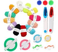 Maridergo 20 Pack Pom Pom Making Tool Set, 6 Different Sizes Pompom Maker with 12 Colours Yarn, DIY Fluff Balls Knitting Craft Making Kit with Sewing Scissors