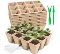 Maridergo 20 Pack Seed Starting Trays 240 Cells, 5CM Biodegradable Plant Pots Small Plant Pots with 100pcs Plastic Plant Lables and Digging Tools for Vegetable Flower Herb (16.5 * 12 * 5cm)