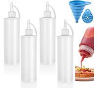 Maridergo 4 Pcs Squeeze Condiment Bottles with Twist On Cap Lids, 200ML Multipurpose Squirt Bottles Squeezy Sauce Bottle for Sauce, BBQ, Paint and Olive Oil (Come with Funnel)