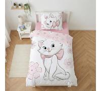 Marie Aristocats Flowers Single Duvet Cover 140x200 + Pillowcase | Reversible bedding | Natural cotton breathable Oeko-Tex | Official Disney | Girls | Gift | Machine washable | Gift idea