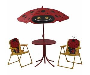 Marie Child Seat 4 Pieces Steel Red Polyester Green Chairs Table Umbrella New
