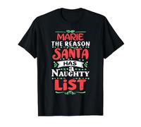 Marie Christmas Santa Saying Funny Marie Name Value Graphic T-Shirt, Men, Black, L