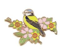 Marie Curie Charity Blue Tit and Floral Bird Enamel Lapel Pin Badge Gold Plated Brass 3.6 x 2.6 cm