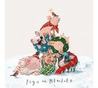 Marie Curie Charity Christmas Cards, Pigs in Blankets Design, 14 x 14 cm, Pack of 10 with Envelopes, Blank Inside