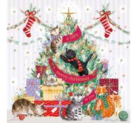 Marie Curie Charity Christmas Cats on Tree Cards Pack of 10 with Envelopes Cute