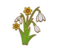 Marie Curie Charity Snowdrops and Daffodils Pin Badge Christmas Winter Gold Plated Brass