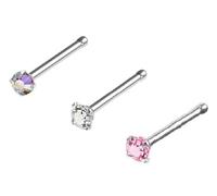 Marie-France 3 X Tiny Sterling Silver Ball End Nose Studs Pink Clear AB CZ Jewel