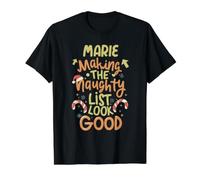 Marie Naughty List Funny Christmas Marie Name Personalized Value Graphic T-Shirt, Men, Black, L