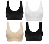 Marielle 4 Pack Padded Super Comfort Bra, Thick Double Material Women's Sleep Bras, Sports Bra, Premium Quality, Seamless, No Wires! - 4 Pack Black - Small