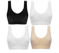 Marielle 4 Pack Padded Super Comfort Bra, Thick Double Material Women's Sleep Bras, Sports Bra, Premium Quality, Seamless, No Wires! - 4 Pack Black/White/Nude/White - X Large