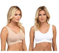 Marielle Super Comfort Bra, Women's Sports Bras Removable Pads Plus Size Sleep Bras for Girls in Yoga Bralette Leisure Stretch Crop Tops Vest 2/3 Pack (4XL, White+Beige)
