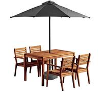 marietta wooden dining table with 4 chairs and parasol in natural