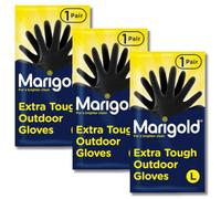 Marigold 3 Pairs of Extra Tough Outdoor Gloves | Roll-Top Cuffs Natural Rubber Latex Textured Grip Gloves with Cotton Lining for Gardening & Outdoor Cleaning | (Large) - Black
