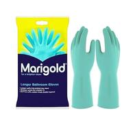 Marigold Bathroom Gloves Medium - Double Layered Longer Waterproof Cuffs With Comfortable Cotton Lining Cleaning Gloves Pair for Toilet, Bathroom, Bathtub Sink, Shower, Washing Windows