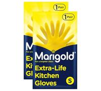 Marigold Extra-Life Kitchen Gloves Small 2 Pairs - Triple Layered Roll Top Cuffs Cotton Lined Durable Household Gloves Perfect for Washing Dishes Cleaning Windows & Household Tasks