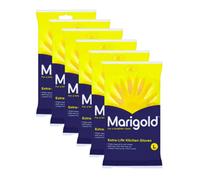 Marigold Extra Life Yellow Cotton Lined Anti Slip Rubber Gloves Large Pack Of 6