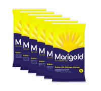 (SMALL) 6 PAIRS MARIGOLD KITCHEN GLOVES ORIGINAL S / M / L EXTRA LIFE CLEANING & WASHING