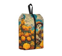 Marigold Fields and Skeleton Printed Travel Shoe Storage Bag Waterproof Jacquard Fabric is Lightweight, with Strong Handle and Central Zipper.