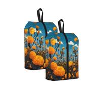 Marigold Fields and Skeleton Printed Travel Shoe Storage Bag Waterproof Jacquard Fabric is Lightweight, with Strong Handle and Central Zipper.