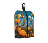 Marigold Fields and Skeleton Printed Travel Shoe Storage Bag Waterproof Jacquard Fabric is Lightweight, with Strong Handle and Central Zipper.