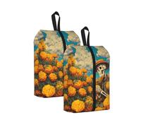 Marigold Fields and Skeleton Printed Travel Shoe Storage Bag Waterproof Jacquard Fabric is Lightweight, with Strong Handle and Central Zipper.