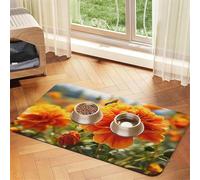 Marigold Flower Autumn Flowers Pet Feeding Mat Absorbent Pu Leather Dog Cat Food Mats Contain Spills Protects Floors, Anti-Slip Rubber Backing Dog Bowl Mats Easy Clean Pet Placemats 40x60cm