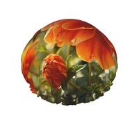 Marigold Flower Autumn Flowers Shower Cap for Women Reusable Waterproof Shower Bonnet Double Layer Large Bath Cap Washable Elastic Band Bath Hair Hat Braids, Men