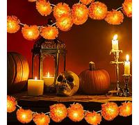 Marigold Flower Garlands, 2pcs 3m/9.85ft Marigold Garland with 20LEDs Light, Day Of The Dead Garland Decorations for Diwali Indian Altar Halloween