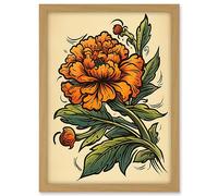Marigold Flower Old School USA Tattoo Ink Body Art Rockabilly Americana 50s Artwork Framed A3 Wall Art Print