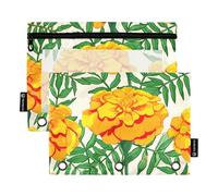 Marigold Flowers Bright Orange Pencil Pouch for 3 Ring Binder Zipper Binder Pencils Bags Transparent School Clear Binders Pockets Classroom 9.8" x 7.1", 2 Packs