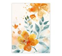 Marigold Flowers in Bloom Modern Watercolour Wall Art Print Artery8 Orange W24 inch x H32 inch
