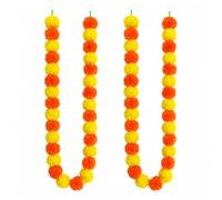 Marigold Garland Decorations, 2-Pack 150cm Artificial Flowers, Diwali Decor