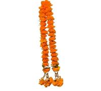 Marigold Garland Tagetes Fabric Artificial Flower Yellow Phuang Malai Thai Indian Decoration God Worship Diwali Buddhism Ceremony Shrine Length Each Side 24 Inches Total Length 48 Inches