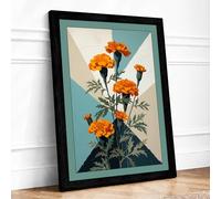 Marigold Geometry Botanical Framed Wall Art Print A1 (84.1×59.4cm) Black, Wall Decor for Living Room, Bedroom, Office & Home, Ready to Hang, Art Gift