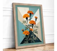Marigold Geometry Botanical Framed Wall Art Print A2 (59.4×42cm) Oak, Wall Decor for Living Room, Bedroom, Office & Home, Ready to Hang, Art Gift