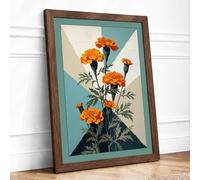 Marigold Geometry Botanical Framed Wall Art Print A3 (42×29.7cm) Walnut, Wall Decor for Living Room, Bedroom, Office & Home, Ready to Hang, Art Gift