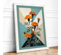 Marigold Geometry Botanical Framed Wall Art Print A4 (29.7×21cm) White, Wall Decor for Living Room, Bedroom, Office & Home, Ready to Hang, Art Gift